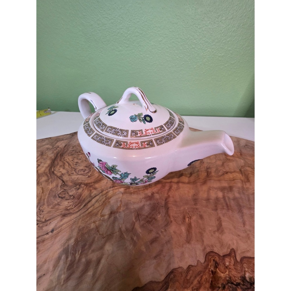 Vintage John Maddock Indian Tree Teapot England 1930s Floral Ironstone Gold Trim - Picture 12 of 16
